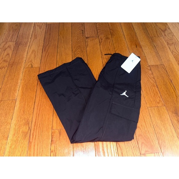 New Jordan Kids Black Cargo Pants Wide Leg Drawstring Waist Jumpman Logo YMD $50 - Picture 7 of 12